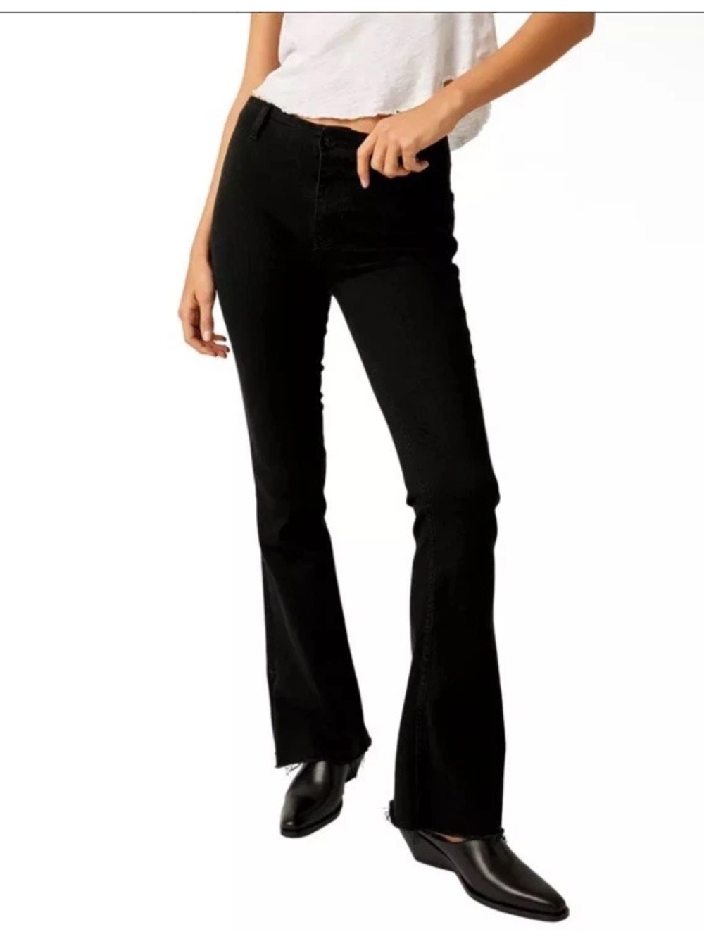 Free People We The Free Level Up Slit Slim Fit Flare Jeans in Black NWOT Size 26
